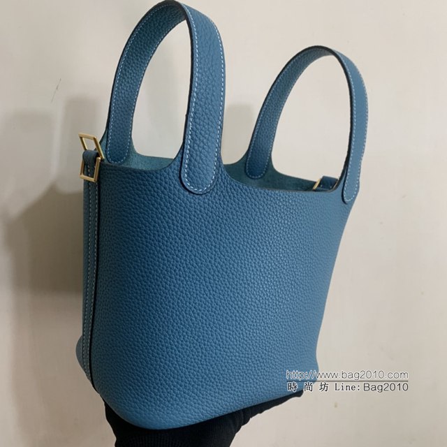 Hermes手提包 愛馬仕Picotin菜籃子女包 18cm TC皮 手工蜜蠟線縫製 牛仔藍  tdh2024